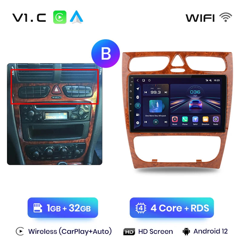 Junsun CarPlay Android Auto Car Radio for Mercedes Benz C Class CLK Class W203 W209 S203 A209 2000-2005 Intelligent Systems Auto