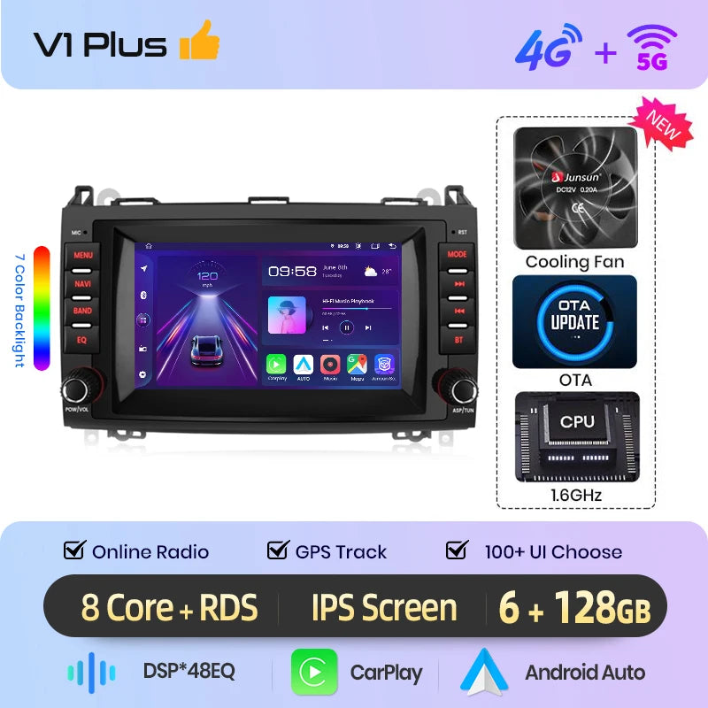 Junsun Wireless CarPlay Car Radio For Mercedes Benz B200 Class Sprinter W906 Viano Vito W639 Android Multimedia