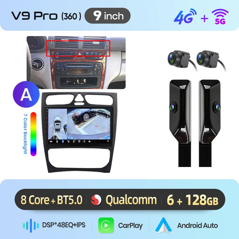 Junsun Wireless CarPlay Car Radio For Benz C Class CLK Class W203 W209 2000-2005 Android Multimedia