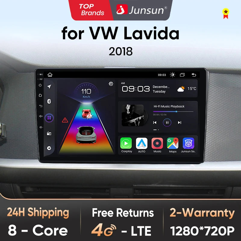 Junsun Wireless CarPlay Android Auto Radio For VOLKSWAGEN LAVIDA PLU 2018 Car Intelligent Systems RDS BT WiFi 2 din