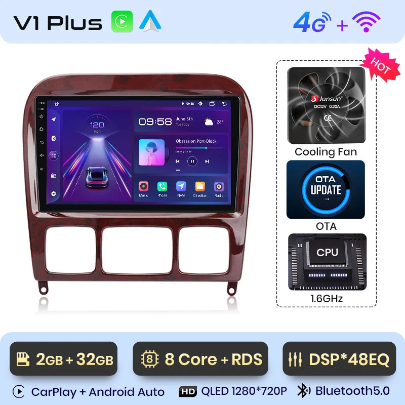 Junsun V1 Plus Car Radio For Mercedes Benz S-Class W220 1998 - 2005 wireless CarPlay Android Auto No 2 din 2din DVD