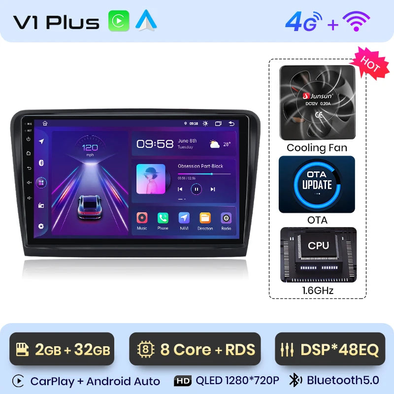 Junsun V1 Plus Car Radio For Skoda Superb 2 2008 - 2015 wireless CarPlay Android Auto car intelligent systems No 2 din 2din DVD