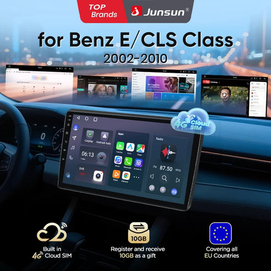 Junsun 8 Core Car Stereo for Benz E-Class W211 2002 2003 2004-2008 Wireless Carplay Android Auto GPS Navigation FM RDS eSIM