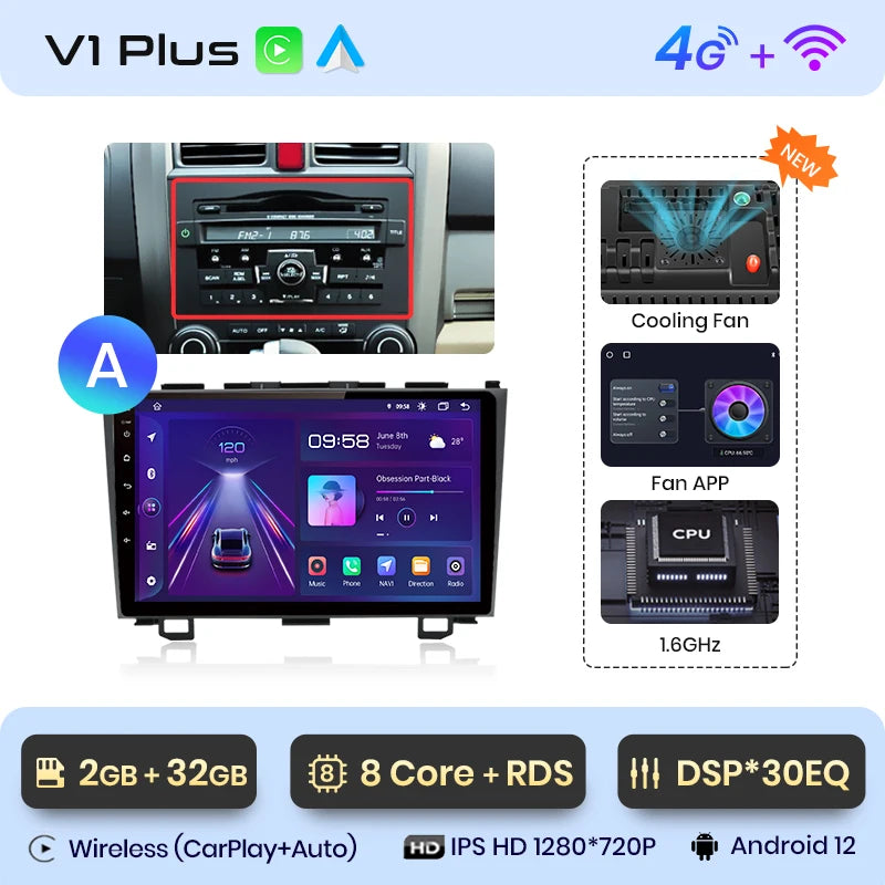 Junsun V1 Wireless CarPlay Android Auto Car Radio for Honda CR-V 3 RE CRV 2007-2011 GPS Car Intelligent Systems Smart Autoradio