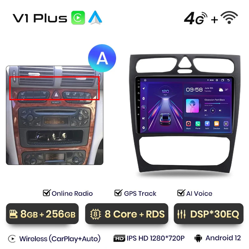 Junsun CarPlay Android Auto Car Radio for Mercedes Benz C Class CLK Class W203 W209 S203 A209 2000-2005 Intelligent Systems Auto