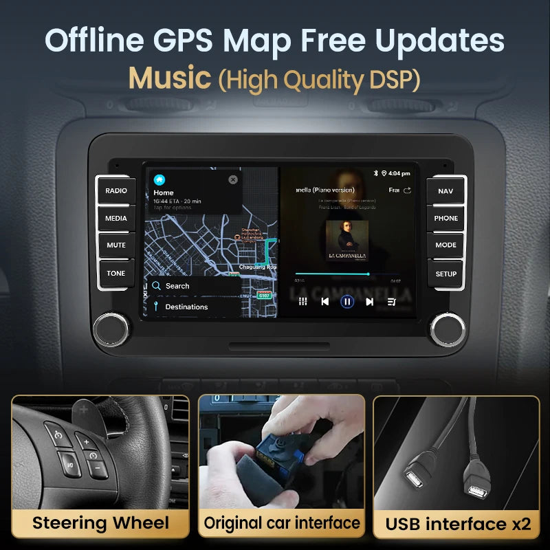 Junsun 2Din Wireless CarPlay for Apple Android Auto Car Radio Multimedia Player For VW Volkswagen Skoda Octavia PASSAT B6 GOLF