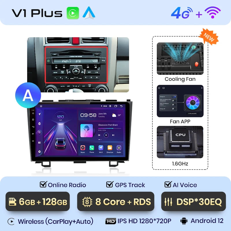 Junsun V1 Wireless CarPlay Android Auto Car Radio for Honda CR-V 3 RE CRV 2007-2011 GPS Car Intelligent Systems Smart Autoradio