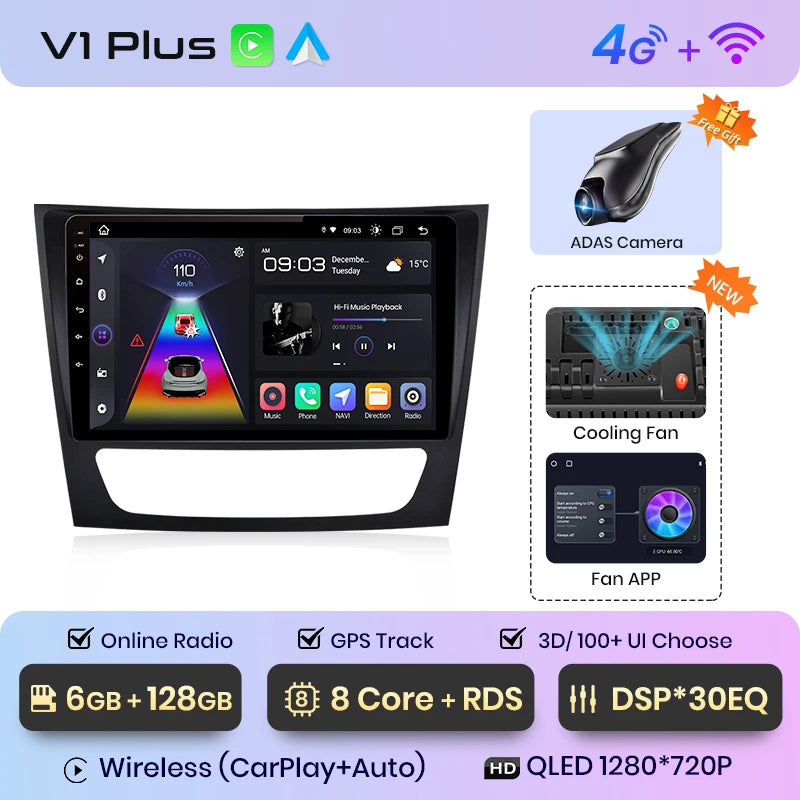 Junsun V1 Wireless CarPlay Android Auto Radio For Mercedes Benz E class W211 E300 2002-2010 4G Car Multimedia GPS 2din autoradio