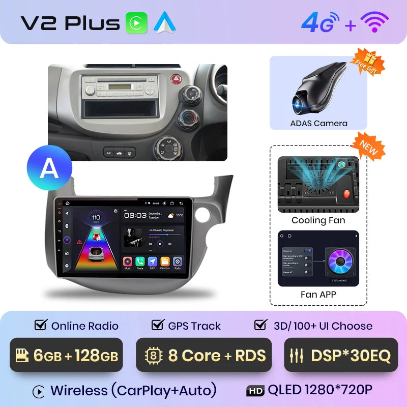 Junsun V1pro Android 10 AI Voice 4G Carplay RDS Car Radio Multimedia GPS For HONDA FIT JAZZ 2007-2013 2din autoradio bluetooth
