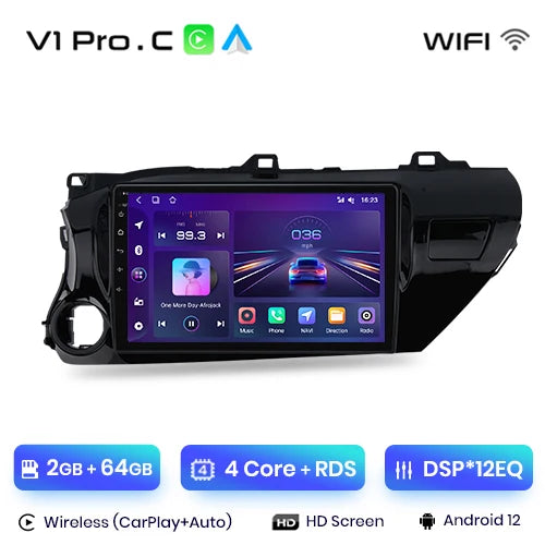Junsun V1 Plus Car Radio For Toyota Hilux PickUp AN120 2015 - 2020 wireless CarPlay Android Auto No 2 din 2din DVD