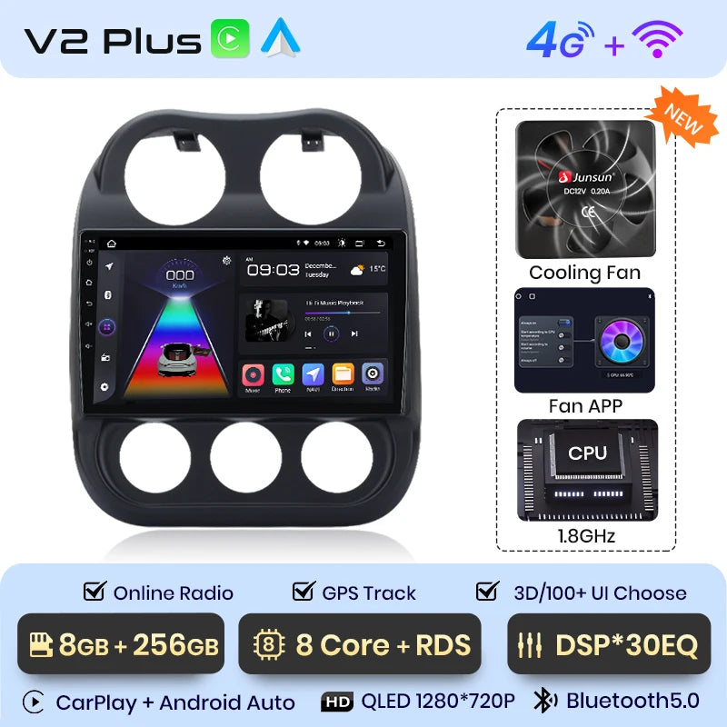 Junsun Car Radio For JEEP Compass Patriot 2010 - 2016 wireless CarPlay Android Auto car intelligent systems No 2 din 2din DVD
