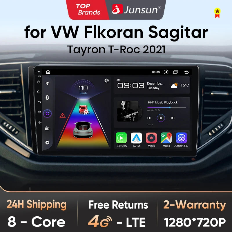 Junsun Wireless CarPlay Android Auto Radio For VW VILORAN SAGITAR TAYRON T-ROC 2021 Car Intelligent Systems RDS BT WiFi 2 din
