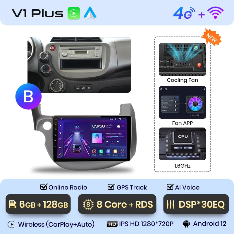 Junsun V1pro Android 10 AI Voice 4G Carplay RDS Car Radio Multimedia GPS For HONDA FIT JAZZ 2007-2013 2din autoradio bluetooth