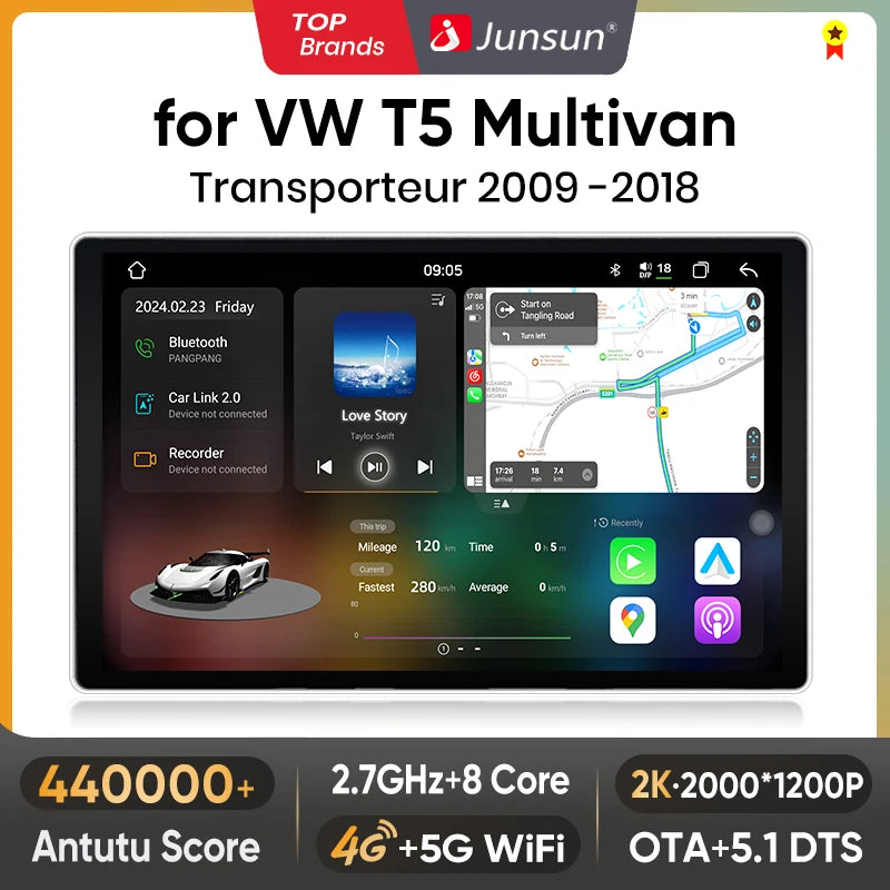 Junsun V3 Plus 2K Wireless CarPlay Android Auto Car Intelligent Systems For Volkswagen Multivan T5 2003-2015 Autoradio