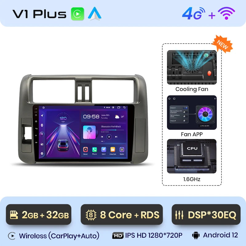 Junsun V1pro AI Voice Car Radio Android Auto Multimedia For Toyota Land Cruiser Prado 150 2009-2013 4G Carplay 2din autoradio