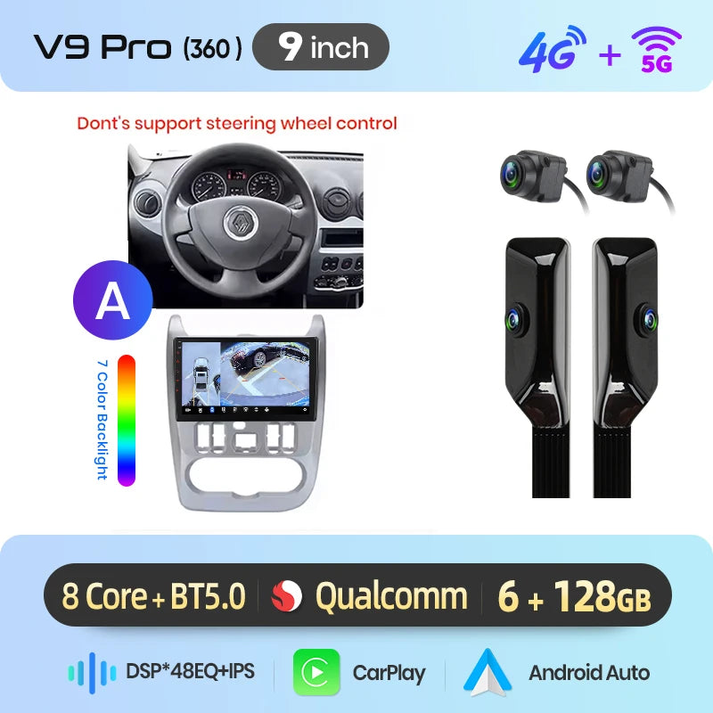 Junsun Android Auto Car Radio For Renault Logan 1 Sandero 2009 2010 2011-2013 Multimedia Wireless CarPlay SWC GPS Navi RDS DSP