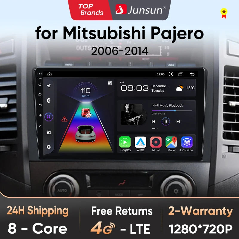 Junsun V1 Plus Car Radio For Mitsubishi Pajero 4 V80 V90 2006 - 2014 wireless CarPlay Android Auto No 2 din 2din DVD
