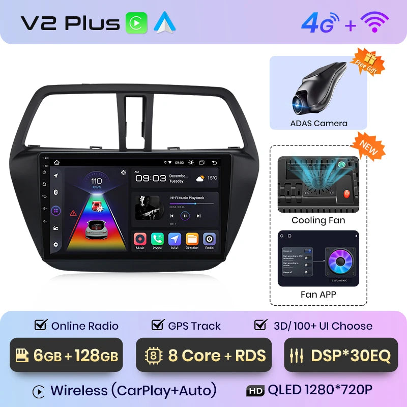 Junsun V1pro AI Voice 2 din Android Auto Radio For Suzuki SX4 2 S-Cross 2012 - 2016 Carplay 4G Car Multimedia GPS autoradio