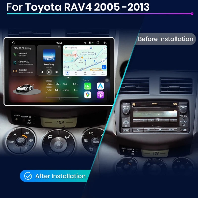 Junsun V3 Plus 2K Wireless CarPlay Android Auto Car Intelligent Systems For Toyota RAV4 RAV 4 2005 2006 2007 - 2013  Autoradio