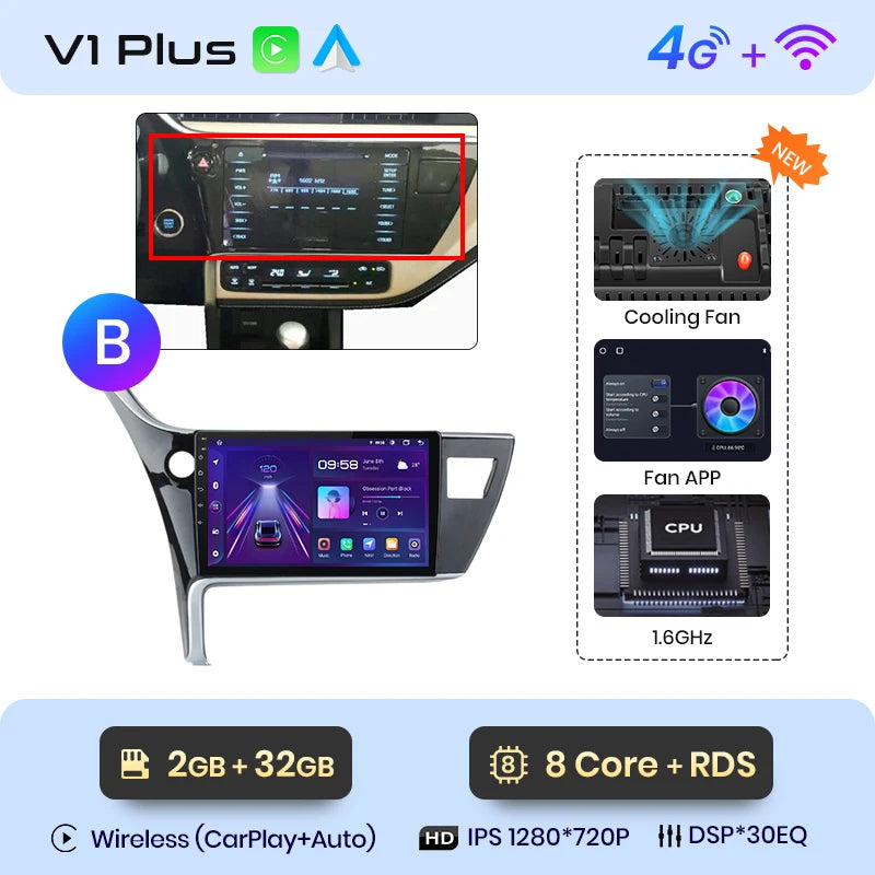 Junsun V1pro AI Voice Car Radio Android Auto Multimedia For Toyota Corolla 11 Auris E180 2017 - 2019 CarPlay GPS 2din autoradio
