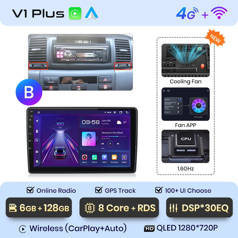 Junsun V1pro AI Voice Android Auto Radio For Toyota Corolla E130 E120 2000-2004 Carplay 4G Car Multimedia GPS 2din autoradio