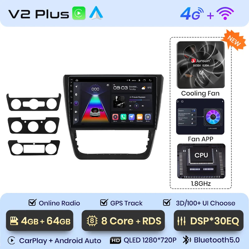 Junsun V1 Plus Car Radio For SKODA Yeti 5L 2009 - 2014 wireless CarPlay Android Auto car intelligent systems No 2 din 2din DVD