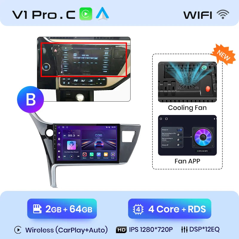 Junsun V1pro AI Voice Car Radio Android Auto Multimedia For Toyota Corolla 11 Auris E180 2017 - 2019 CarPlay GPS 2din autoradio