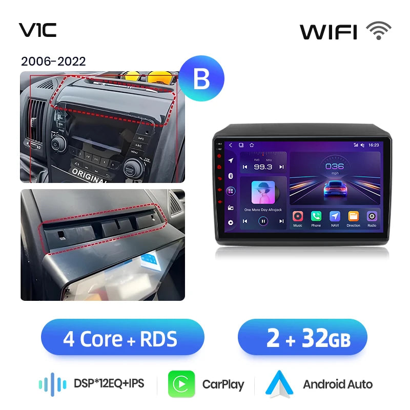 Junsun AI 4G LTE Wireless CarPlay Android Auto Car Radio For Fiat Ducato Peugeot Boxer Citroen Jumper 2006-2015 GPS Navi RDS FM