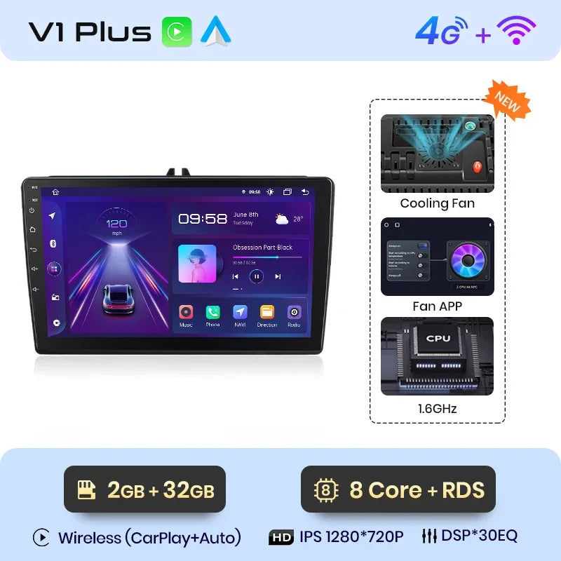 Junsun Wireless CarPlay Android Auto Radio For VW Tiguan Touran Caddy Passat Seat 2009 Car Intelligent Systems RDS BT WiFi 2 din