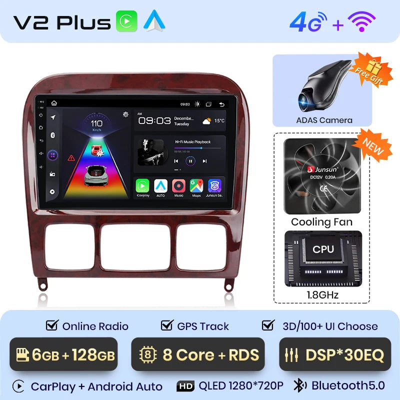 Junsun V1 Plus Car Radio For Mercedes Benz S-Class W220 1998 - 2005 wireless CarPlay Android Auto No 2 din 2din DVD