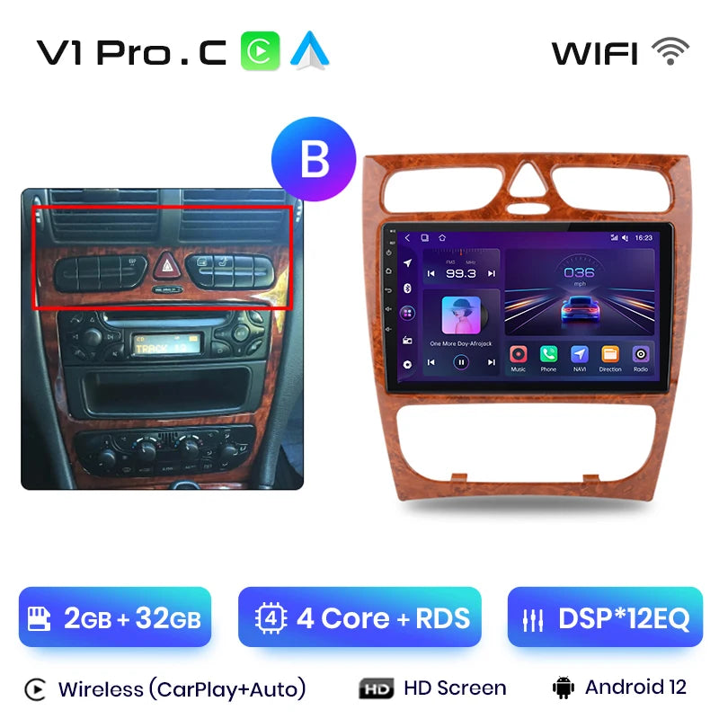 Junsun CarPlay Android Auto Car Radio for Mercedes Benz C Class CLK Class W203 W209 S203 A209 2000-2005 Intelligent Systems Auto