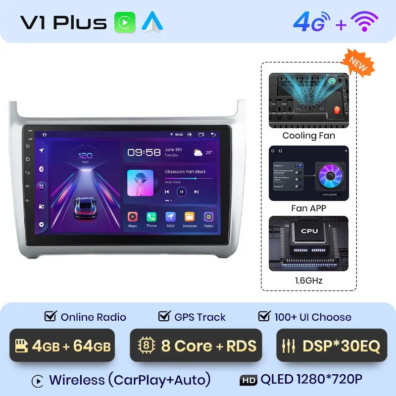 Junsun Wireless CarPlay Android Auto Radio For VOLKSWAGEN POLO 2014 Car Intelligent Systems RDS BT WiFi 2 din