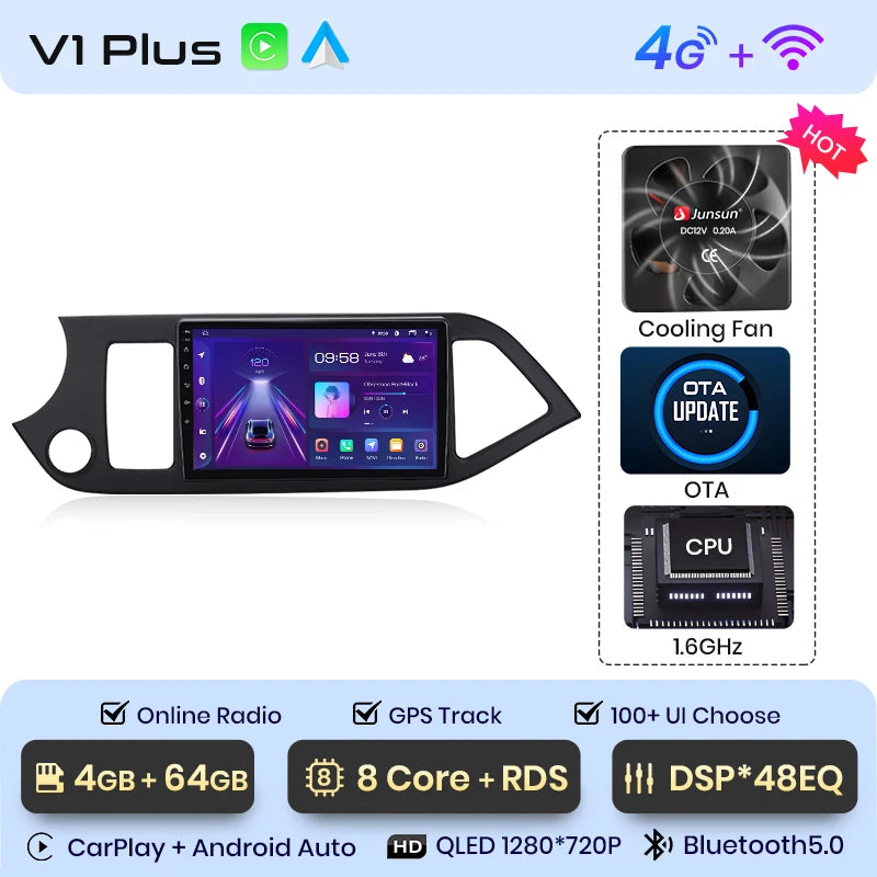 Junsun Car Radio For KIA Morning Picanto 2011 - 2016 wireless CarPlay Android Auto car intelligent systems No 2 din 2din DVD