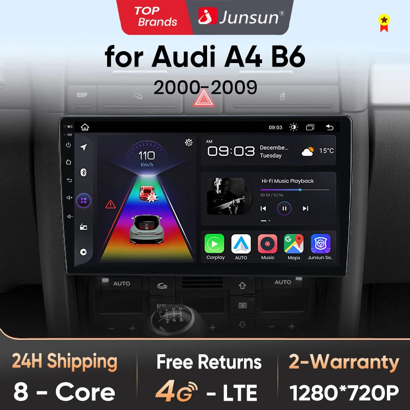 Junsun V1 AI Voice Wireless CarPlay Android Auto Radio For Audi A4 B6 2000-2009 Car Multimedia GPS 2din autoradio
