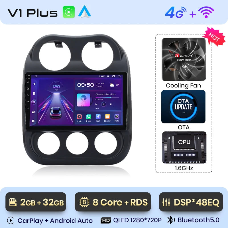 Junsun Car Radio For JEEP Compass Patriot 2010 - 2016 wireless CarPlay Android Auto car intelligent systems No 2 din 2din DVD