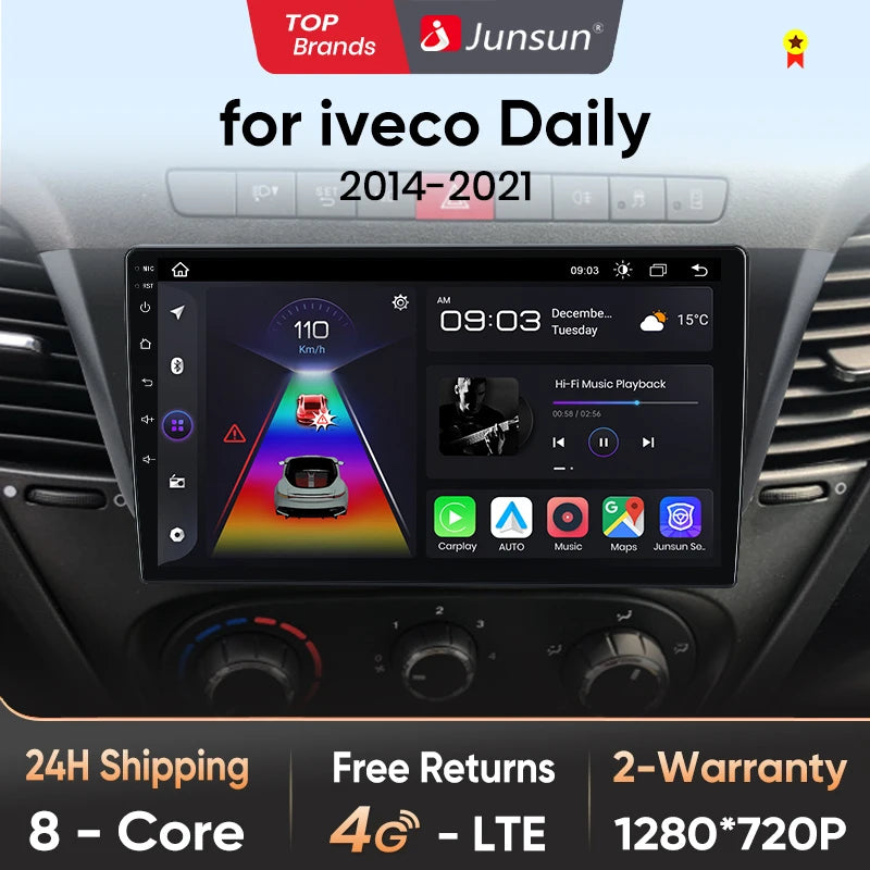 Junsun AI voice 4G LTE wireless CarPlay Android Auto Radio For Iveco Daily 2014 2015 2016 2017 2018 2019 2020 2021 Car Intelligent Systems Multimedia player Stereo RDS BT 2 din autoradio GPS Navi screen