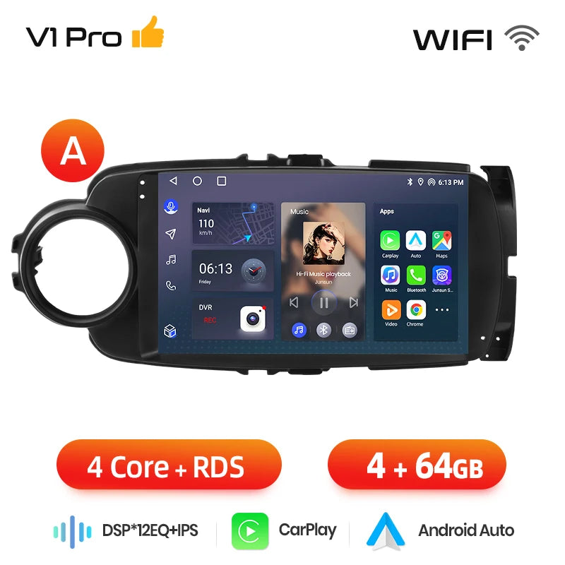 Junsun AI voice 4G LTE wireless CarPlay Android Auto Radio For Toyota Yaris 2012 2013 20014 2015-2017 Car Intelligent Systems Multimedia player Stereo RDS BT 2 din autoradio GPS Navi screen