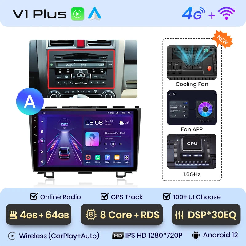 Junsun V1 Wireless CarPlay Android Auto Car Radio for Honda CR-V 3 RE CRV 2007-2011 GPS Car Intelligent Systems Smart Autoradio