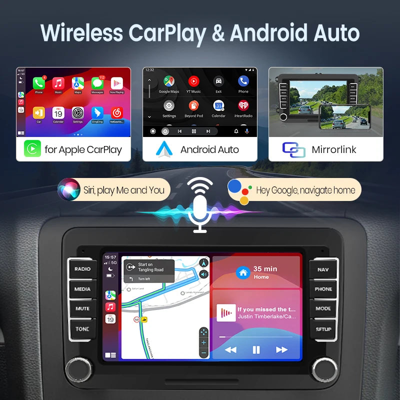 Junsun 2Din Wireless CarPlay for Apple Android Auto Car Radio Multimedia Player For VW Volkswagen Skoda Octavia PASSAT B6 GOLF