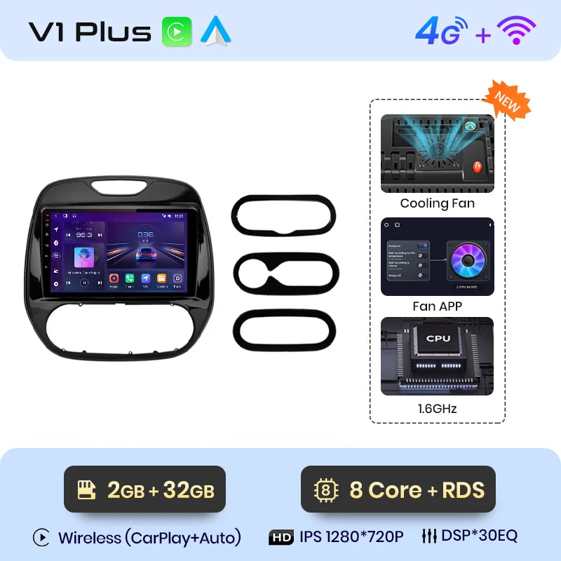 Junsun V1 AI Voice Wireless CarPlay Android Auto Radio For Renault Captur Kaptur 2016-2019 4G Car Multimedia GPS 2din autoradio