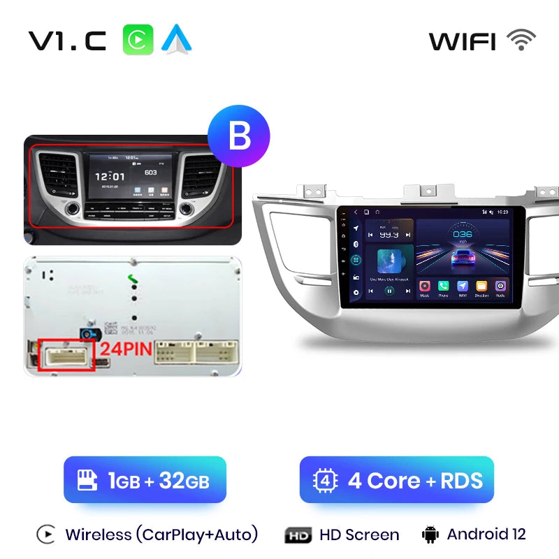 Junsun V1pro Wireless CarPlay Android Auto Radio For Hyundai IX35 Tucson 3 2015-2018 4G Car Multimedia GPS 2din autoradio