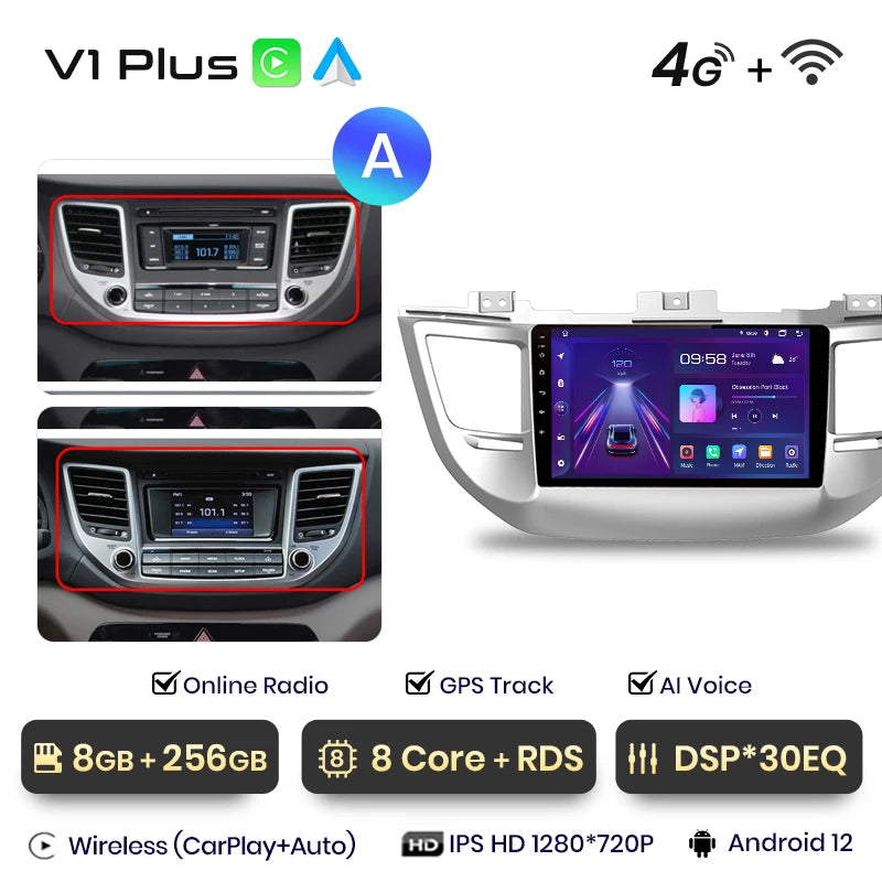 Junsun V1pro Wireless CarPlay Android Auto Radio For Hyundai IX35 Tucson 3 2015-2018 4G Car Multimedia GPS 2din autoradio