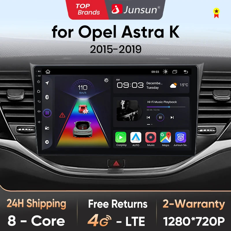 Junsun AI voice 4G LTE wireless CarPlay Android Auto Radio For Opel Astra K 2015 - 2019  Car Intelligent Systems Multimedia player Stereo RDS BT 2 din autoradio GPS Navi screen