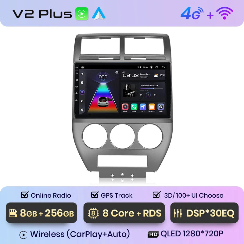 Junsun V1 AI Voice Wireless CarPlay Android Auto Radio For Jeep Compass 2007-2009 4G Car Multimedia GPS 2din autoradio