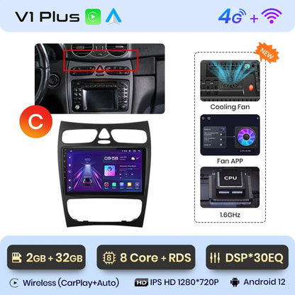 Junsun CarPlay Android Auto Car Radio for Mercedes Benz C Class CLK Class W203 W209 S203 A209 2000-2005 Intelligent Systems Auto