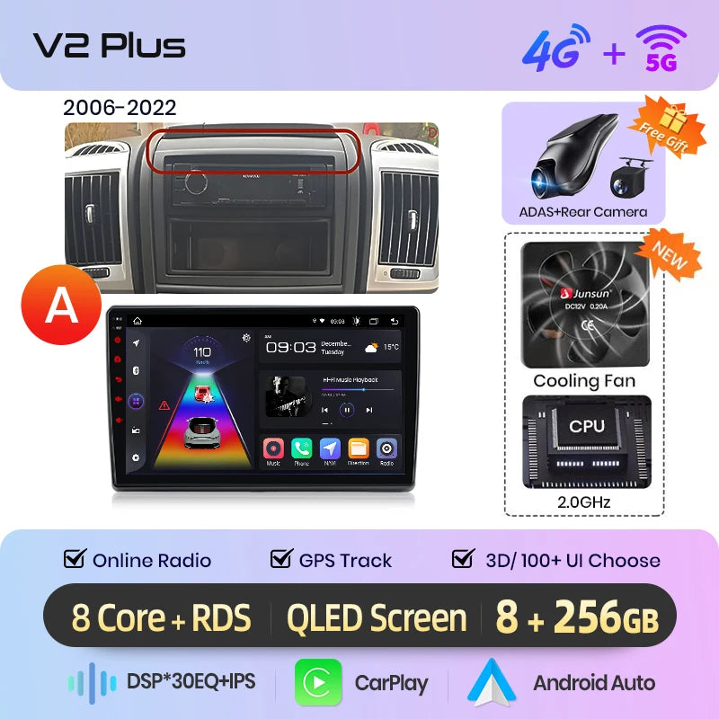 Junsun AI 4G LTE Wireless CarPlay Android Auto Car Radio For Fiat Ducato Peugeot Boxer Citroen Jumper 2006-2015 GPS Navi RDS FM