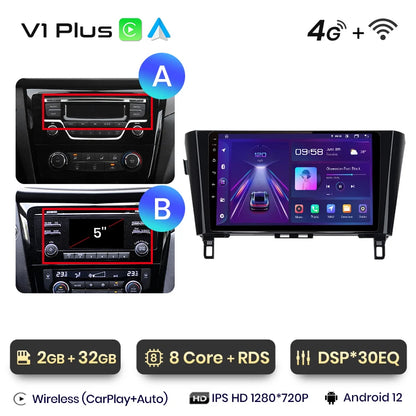 Junsun V1 Wireless CarPlay Android Auto Radio For Nissan Qashqai J11 X-Trail 3 T32 2013-2017 Car Multimedia GPS 2din autoradio