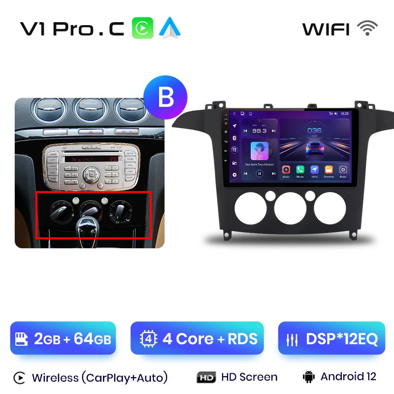 Junsun V1pro AI Voice 2 din Android Auto Radio For Ford S-Max S max 2007 - 2015 Carplay 4G Car Multimedia GPS 2din autoradio