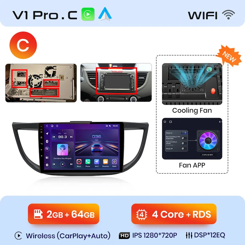 Junsun V1pro AI Voice 2 din Android Auto Radio For Honda CRV CR-V 2012-2016 Carplay Car Multimedia GPS 2din autoradio