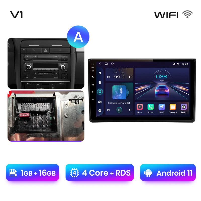 Junsun V1 AI Voice Wireless CarPlay Android Auto Radio For Audi A4 B6 2000-2009 Car Multimedia GPS 2din autoradio